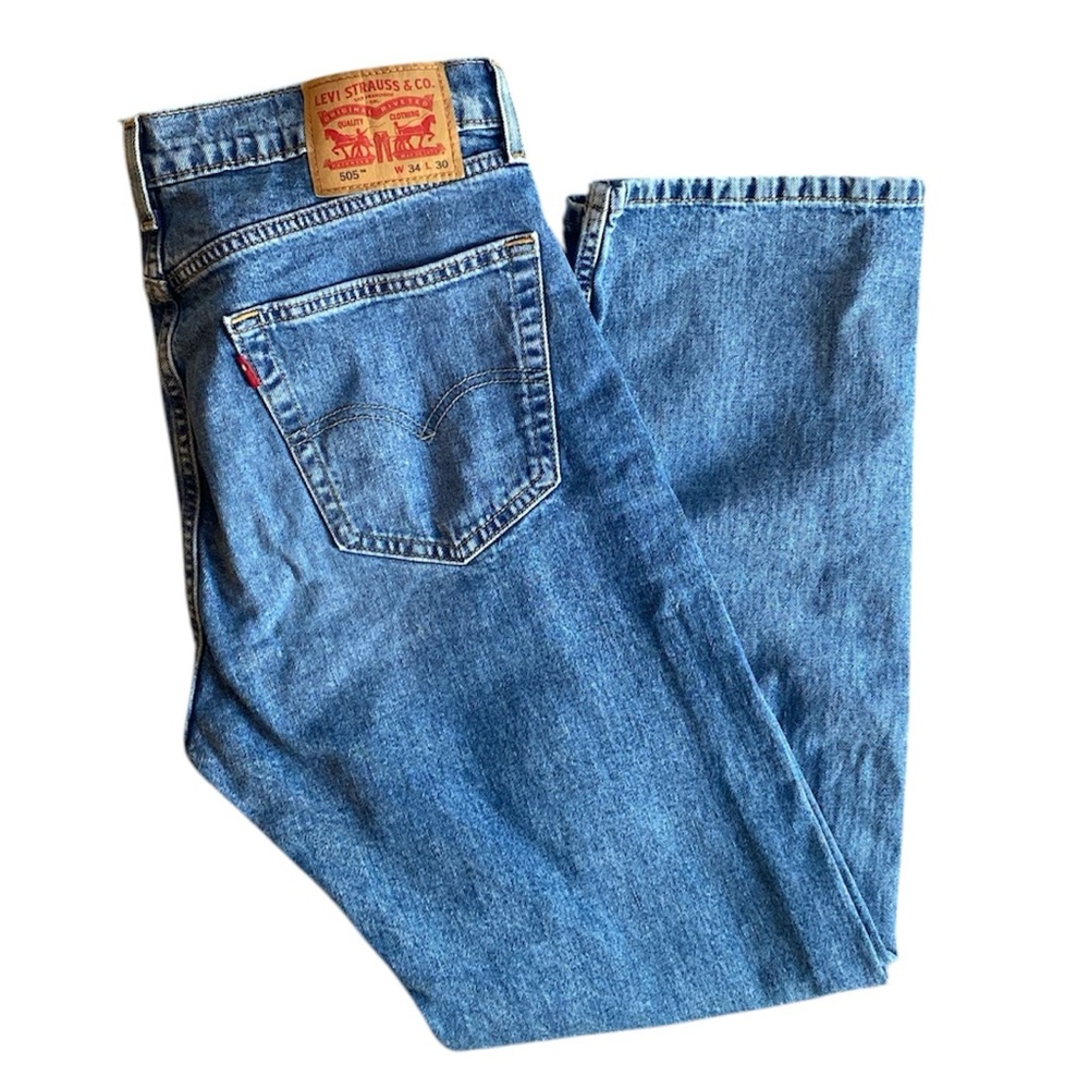 Levi’s 505 Regular Fit Denim Jeans Light Wash Registered R Red Tab, Men’s 34x30